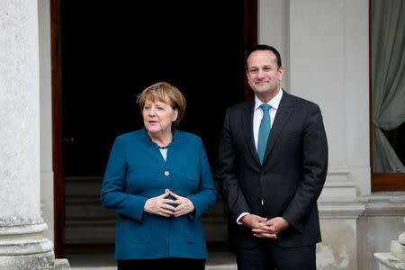 German Chancellor Angela Merkel meets with the Taoiseach Leo Varadkar at Farmleigh House in Dublin, Ireland April 4, 2019. Maxwellphotography.ie/Pool via REUTERS