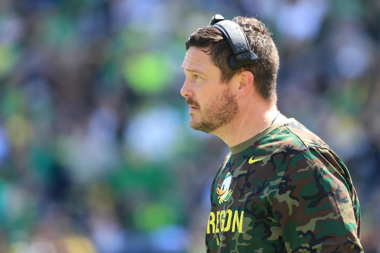 First-year Oregon head Coach Dan Lanning arrives after he ran Georgia's championship-winning defense in 2021. He brings big expectations with him to Eugene. (Photo by Abbie Parr/Getty Images)