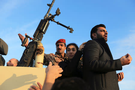 Nobel Peace Prize laureate and Yazidi activist Nadia Murad and human rights activist Abid Shamdeen are seen during a visit to Sinjar, Iraq December 14, 2018. REUTERS/Ari Jalal