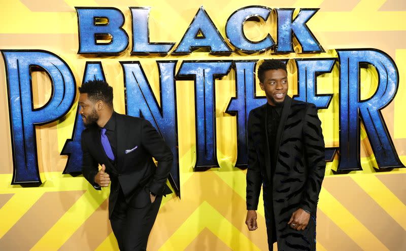 FILE PHOTO: Actor Chadwick Boseman and Director Ryan Coogler arrive at the premiere of the new Marvel superhero film 'Black Panther' in London