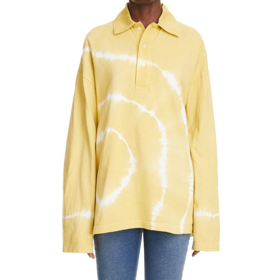 Nordstrom ACNE STUDIOS Epola Tie Dye Oversize Long Sleeve Polo in Mustard Yellow