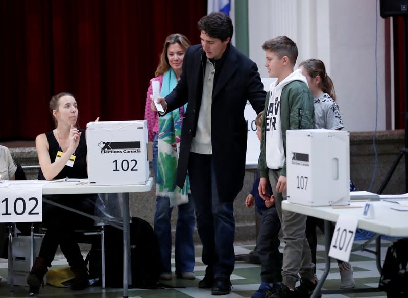 Liberal leader and Canadian Prime Minister Justin Trudeau votes in the federal election in Montreal, Quebec