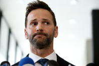 Former U.S. Rep. Aaron Schock appears Wednesday, March 6, 2019 after his scheduled hearing at the U.S. Dirksen Courthouse in Chicago, Ill. Federal prosecutors have agreed to drop all charges against him if he pays back money he owes to the Internal Revenue Service and his campaign fund. (Antonio Perez/Chicago Tribune/Tribune News Service via Getty Images)