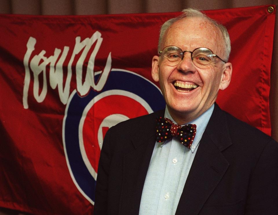 Michael Gartner enjoys the moment in May 1999 while being introduced as one of the Iowa Cubs' new owners.