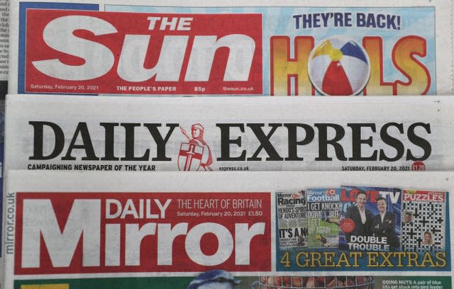 The Sun, Daily Express and Daily Mirror newspapers 