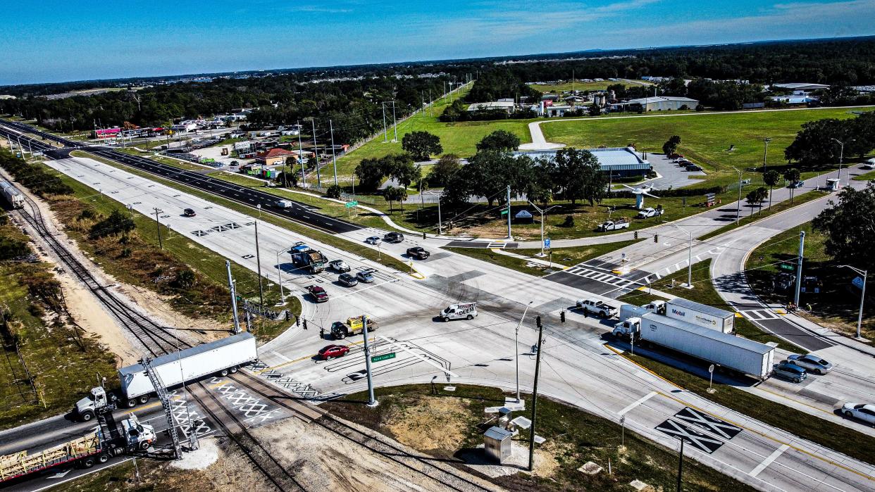 An aerial photo shows the renovated intersection of U.S. 17 and Spirit Lake Road. Construction work finished 75 days early, the Florida Department of Transportation said.