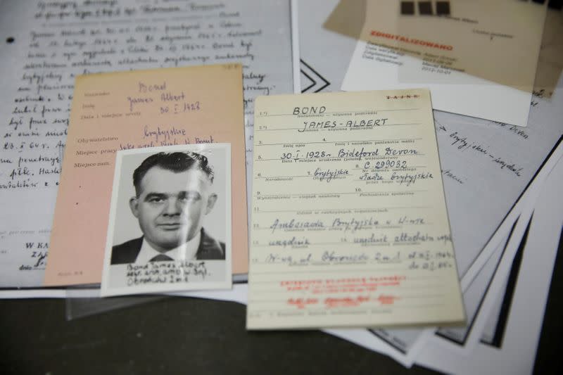 Documents of a suspected British agent called James Bond are pictured at Institute of National Remembrance (IPN) in Warsaw