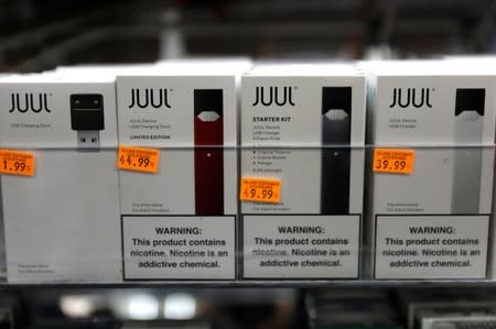 Juul brand vaping pens are seen for sale in a shop in Manhattan in New York City