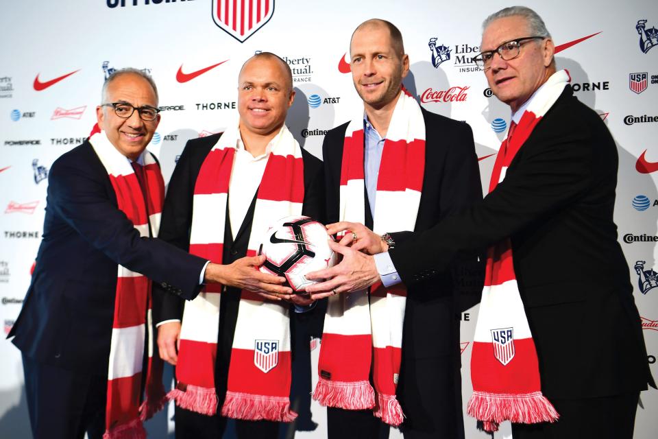 Gregg Berhalter (third from left) is introduced as United States men’s national soccer team head coach in 2018.