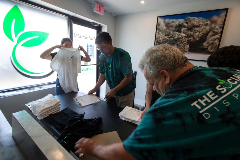 The Social Leaf will open its doors to the public on Friday, July 7th. It will be the first recreational use marijuana dispensary to open in Ocean County. Workers place merchandise in shelves in preparation of the opening.   South Toms River, NJWednesday, July 5, 2023