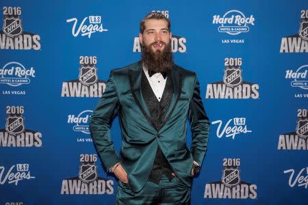 Jun 22, 2016; Las Vegas, NV, USA; San Jose Sharks defenseman Brent Burns walks the red carpet during the 2016 NHL Awards at Hard Rock Hotel and Casino. Mandatory Credit: Joshua Dahl-USA TODAY Sports