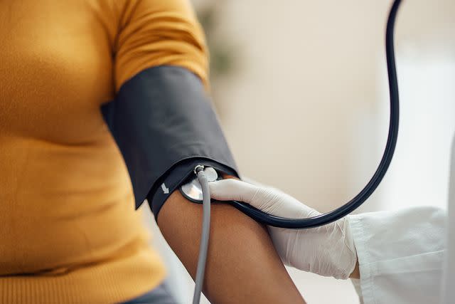 <p>Getty</p> A patient has their blood pressure tested.