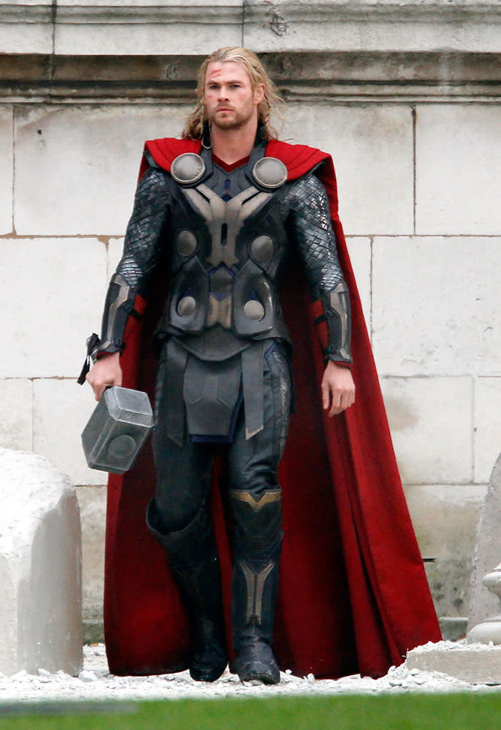 Chris Hemsworth sighted filming on the set of Thor 2, on November 16, 2012 in London, England.