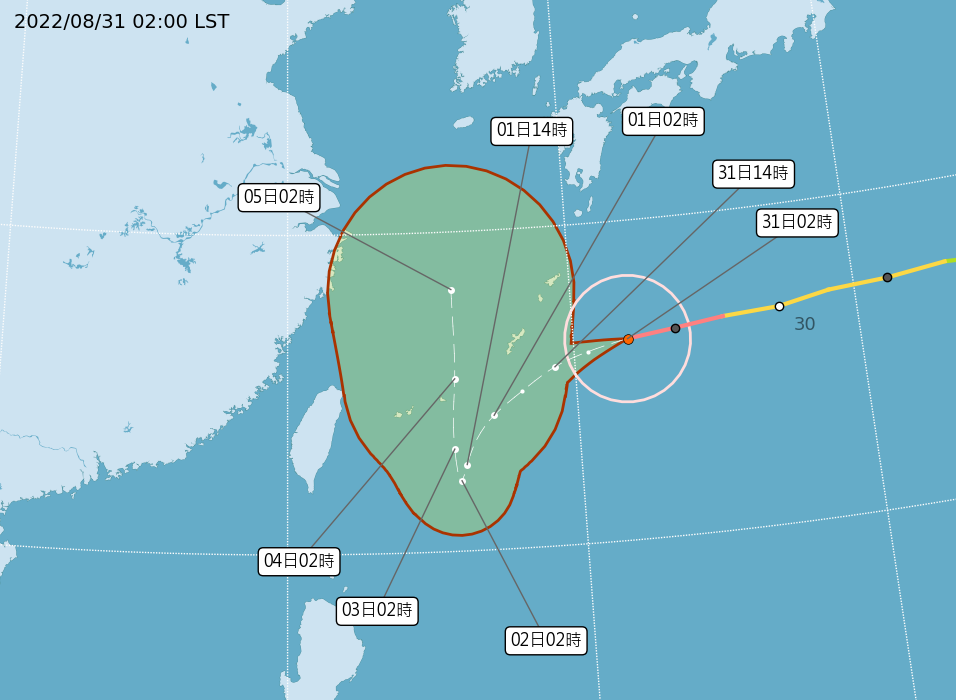 軒嵐諾颱風路徑濳勢預報。（圖／翻攝自中央氣象局）