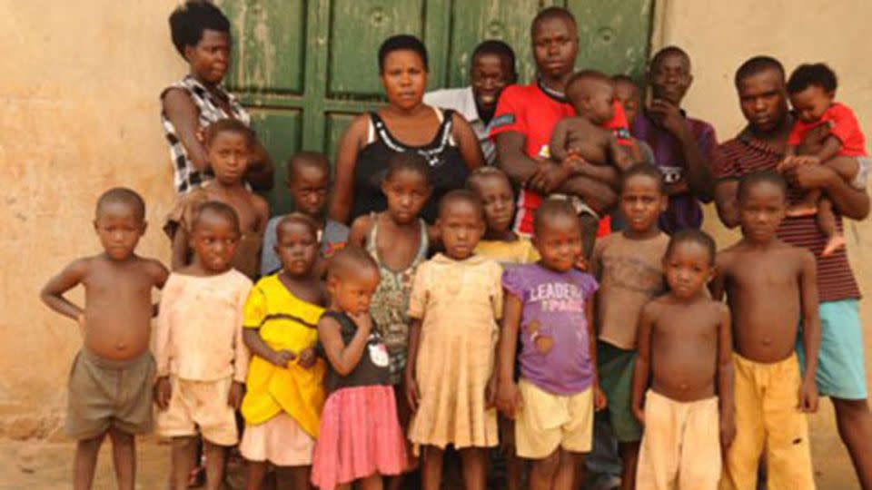 Mariam Nabatanzi Babirye (middle, black top) with some of her 38 children. Source: Daily Monitor