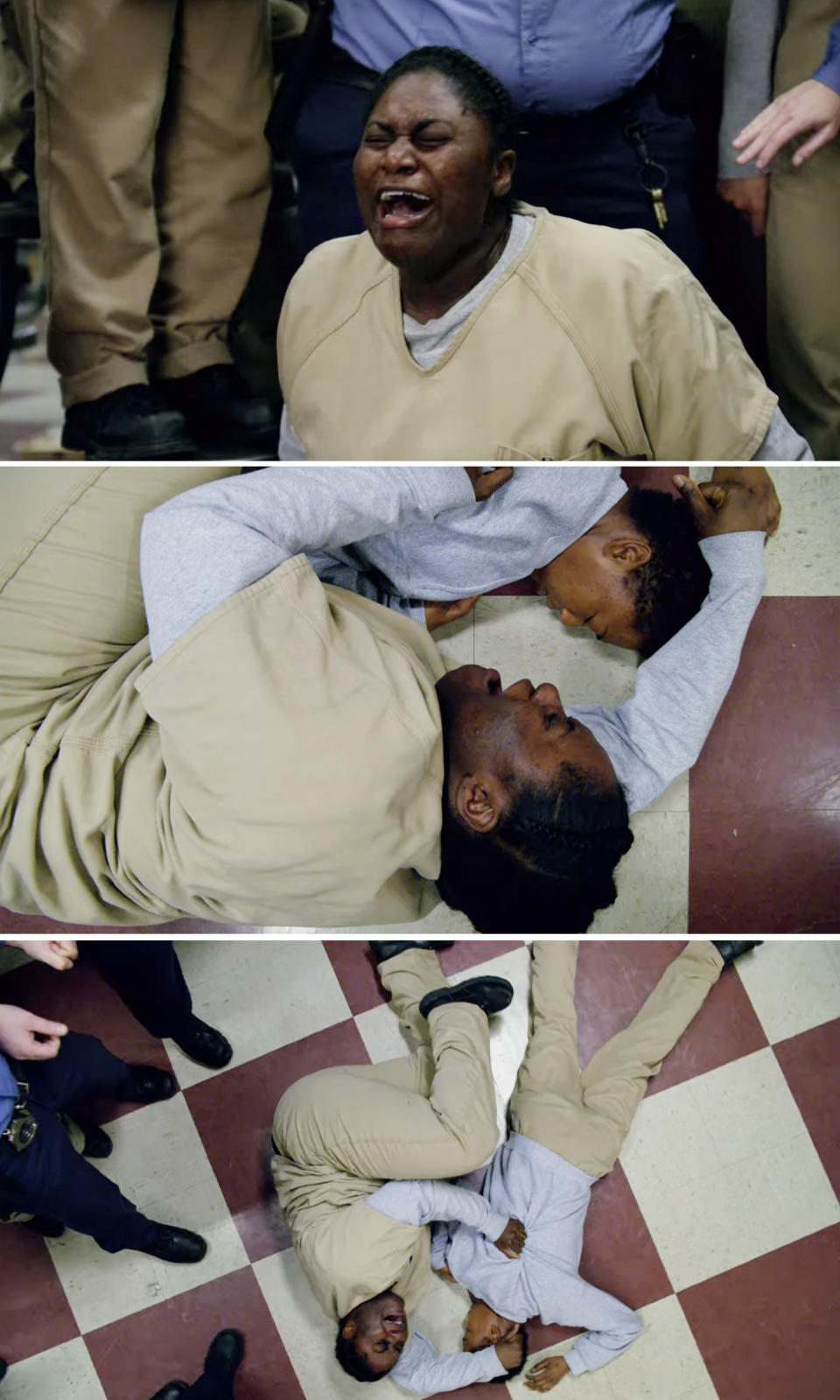 Poussey from "Orange Is the New Black" on the floor dying