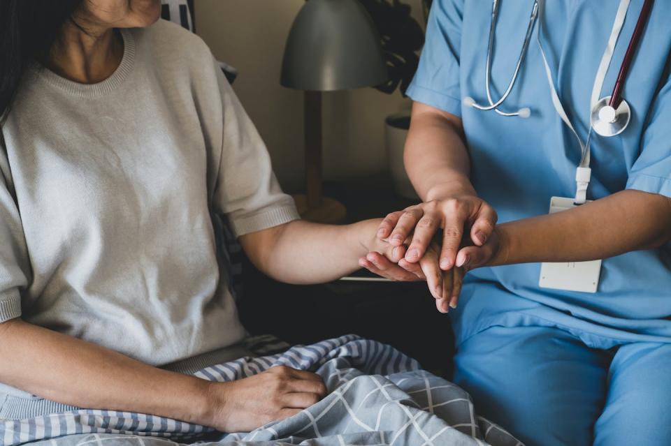 Four basic principles guide the field of medical ethics. <a href="https://www.gettyimages.com/detail/photo/close-up-of-a-female-nurse-holding-hands-for-royalty-free-image/1315654897?adppopup=true" rel="nofollow noopener" target="_blank" data-ylk="slk:goc/E+ via Getty Images;elm:context_link;itc:0;sec:content-canvas" class="link ">goc/E+ via Getty Images</a>