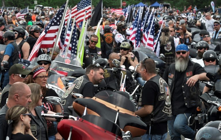 Motorcycle riders start their ride from the Pentagon parking lot