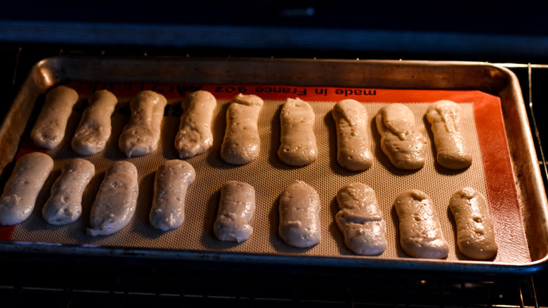 ladyfingers baking in oven