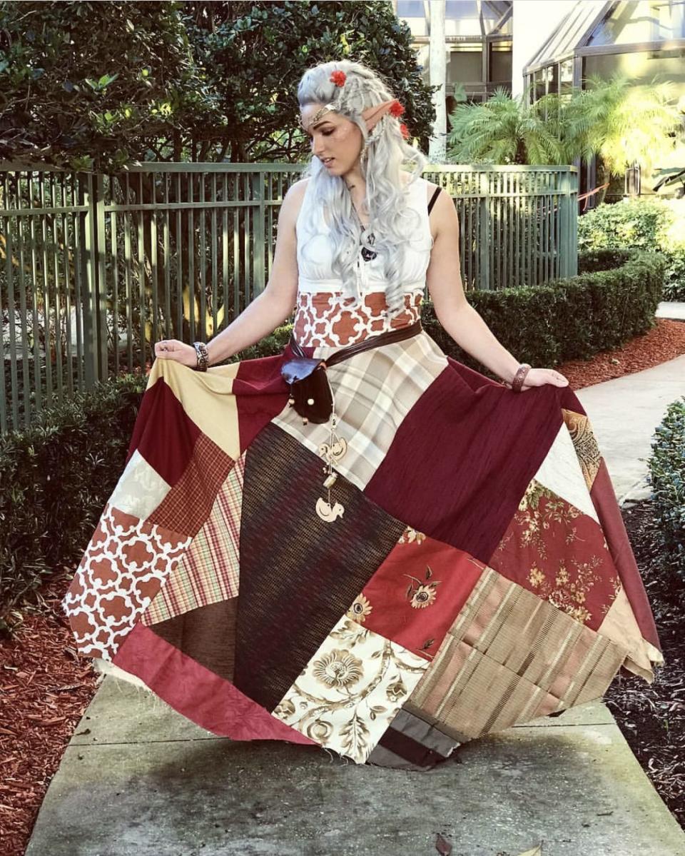 <p>This patchwork skirt would be a fun costume for quilters to create. You could buy new fabric or just use leftover scraps from other projects.</p><p><strong>See more at <a href="https://www.instagram.com/p/Brd60xhHg7g/" rel="nofollow noopener" target="_blank" data-ylk="slk:@inelegantcosplay;elm:context_link;itc:0;sec:content-canvas" class="link ">@inelegantcosplay</a>.</strong></p><p><strong><a class="link " href="https://www.amazon.com/Brother-XM2701-Lightweight-Buttonholer-Instructional/dp/B00JBKVN8S?tag=syn-yahoo-20&ascsubtag=%5Bartid%7C10050.g.22985658%5Bsrc%7Cyahoo-us" rel="nofollow noopener" target="_blank" data-ylk="slk:SHOP SEWING MACHINES;elm:context_link;itc:0;sec:content-canvas">SHOP SEWING MACHINES</a><br></strong></p>