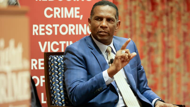 Rep. Burgess Owens, R-Utah, speaks at The Dollars and Sense of Second Chance Hiring: A Utah Employer Engagement Forum, hosted by Right on Crime, at the Little America in Salt Lake City on Thursday, Aug. 24, 2023.