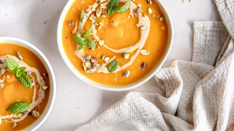 Soup with tahini drizzle