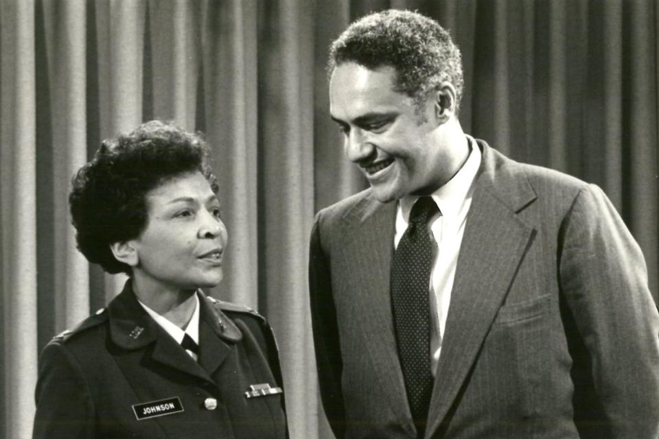 Army Secretary Clifford Alexander announces the selection of Col. Hazel Winifred Johnson for promotion to brigadier general on June 5, 1979. Johnson was the Army's first African American woman to become a general officer and went on to command the Army Nurse Corps from 1979 to 1983.