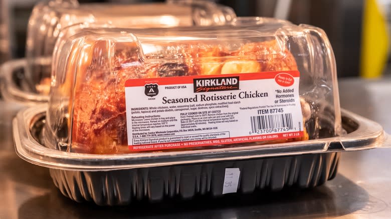 Rotisserie chicken with label