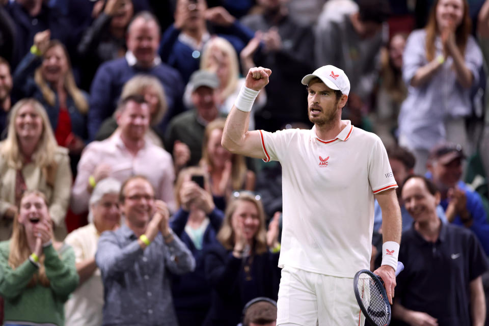 <p>Andy Murray reacts during his Gentlemen's Singles second round match against Oscar Otte on centre court on day three of Wimbledon at The All England Lawn Tennis and Croquet Club, Wimbledon. Picture date: Wednesday June 30, 2021.</p>
