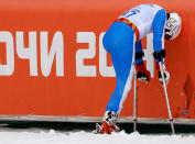 <div>DEJECTION - <span>Italy's Christian Lanthaler reacts in the finish area during the men's downhill standing at the 2014 Sochi Paralympic Winter Games at the Rosa Khutor Alpine Center.</span></div>