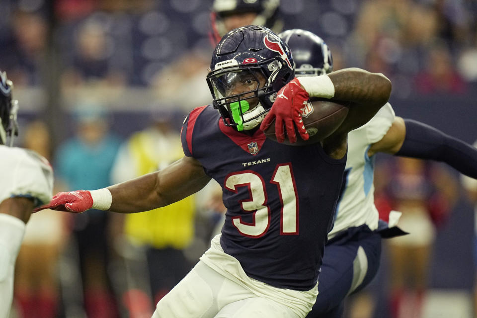 A big game from Houston Texans running back Dameon Pierce (31) would be his team's best chance to upset the Eagles. (AP Photo/Eric Gay)