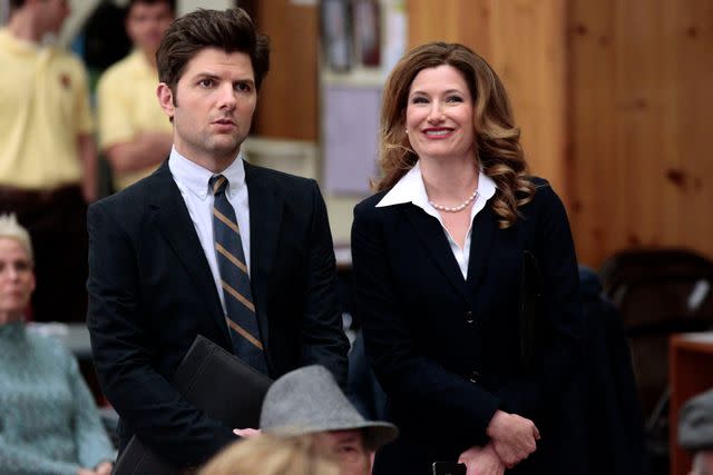 <p>Chris Haston/NBCU Photo Bank/NBCUniversal via Getty</p> Adam Scott, Kathryn Hahn in season 4 of 'Parks and Recreation'