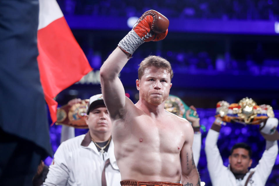 LAS VEGAS, NEVADA – SEPTEMBER 14: WBC/WBA/WBO super middleweight champion Canelo Alvarez looks on before a title fight at T-Mobile Arena on September 14, 2024 in Las Vegas, Nevada. (Photo by Steve Marcus/Getty Images)