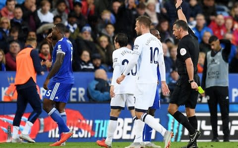 Wes Morgan was sent off against Everton  - Credit: Getty Images