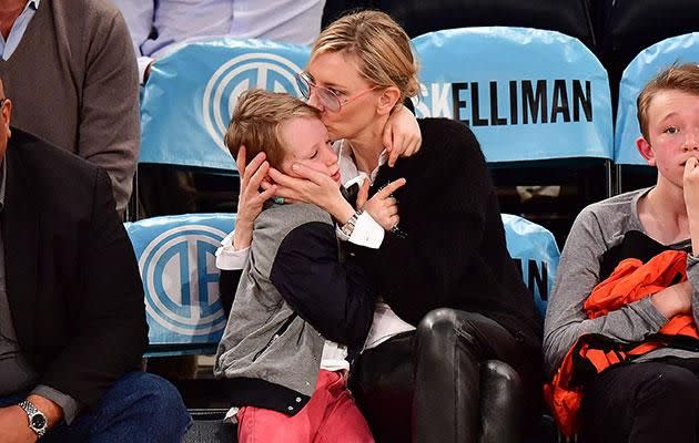 The actress shared a tender moment with her son. Source: Getty