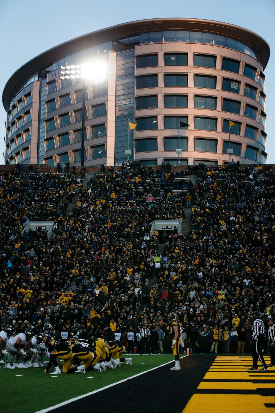 The UI Stead Family Children's Hospital overlooking Kinnick Stadium as the Hawkeyes take on Purdue on Saturday, Nov. 18, 2017, in Iowa City. Purdue would go on to win 24-15.