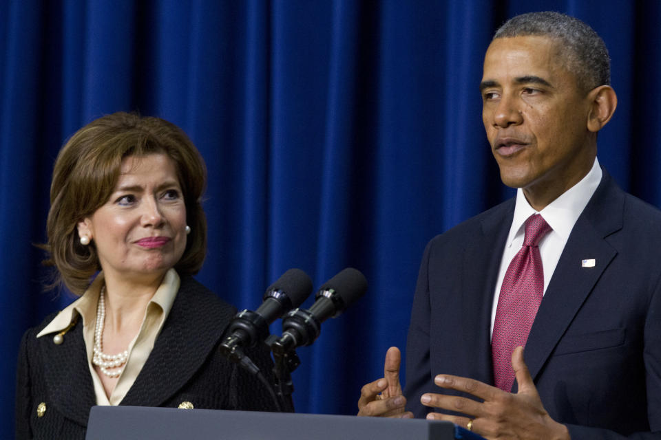 Maria Contreras-Sweet served as the head of the Small Business Administration (SBA) under President Barack Obama after serving as board chairman of a Latino-owned community bank in Los Angeles. (AP Photo/Jacquelyn Martin)