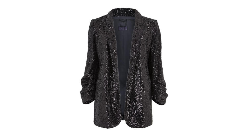 Relaxed Sequin Ruched Sleeve Blazer