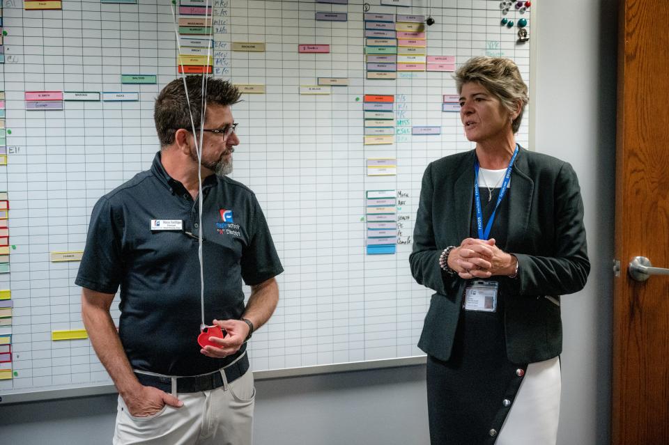 Bunnell Elementary School Principal Marcus Sanfilippo with Flagler Schools Superintendent Cathy Mittelstadt on Monday, Nov. 28, 2022 after receiving the district's Principal of the Year award.