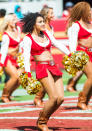 <p>A Goldrush cheerleader performs during the regular season game between the San Francisco 49ers and the Carolina Panthers on September 10, 2017 at Levi’s Stadium in Santa Clara, CA. (Photo by Samuel Stringer/Icon Sportswire via Getty Images) </p>