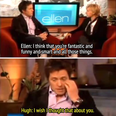In an older interview, Hugh Grant roasted Ellen DeGeneres completely unprompted.