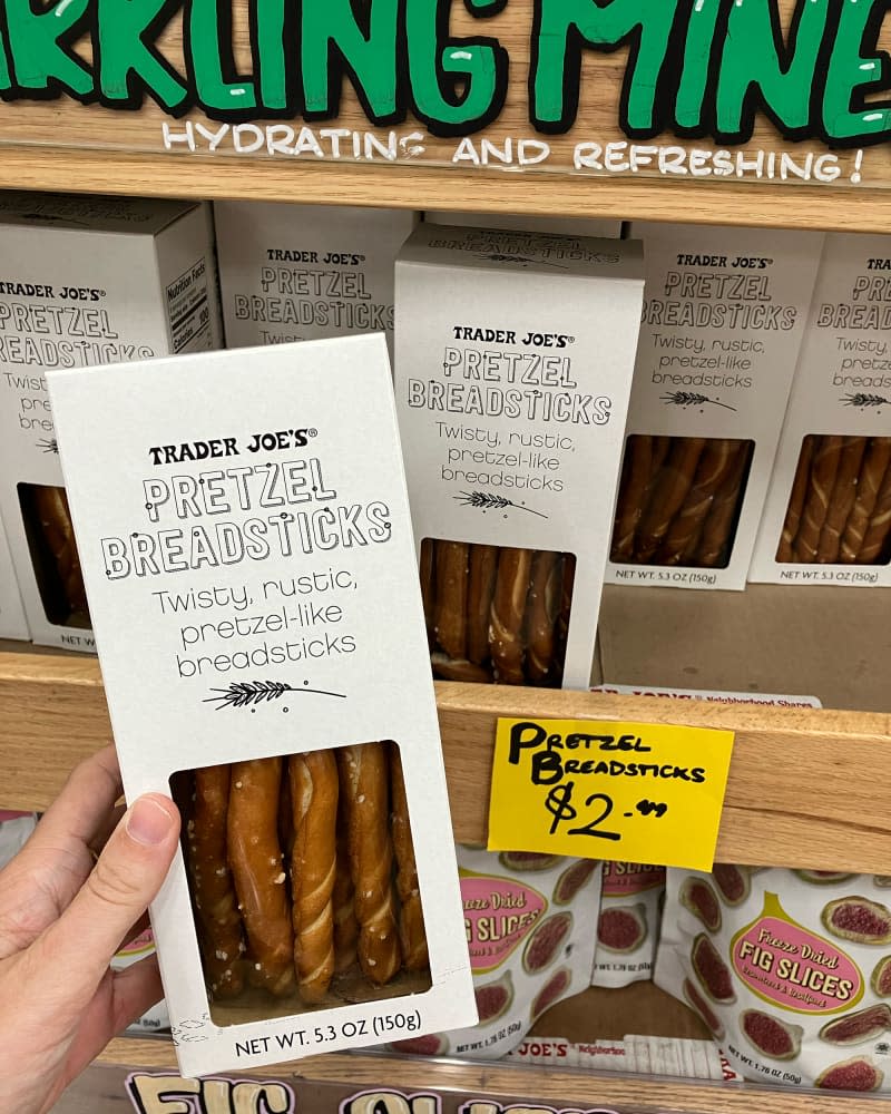 Trader Joe's pretzel bread sticks.