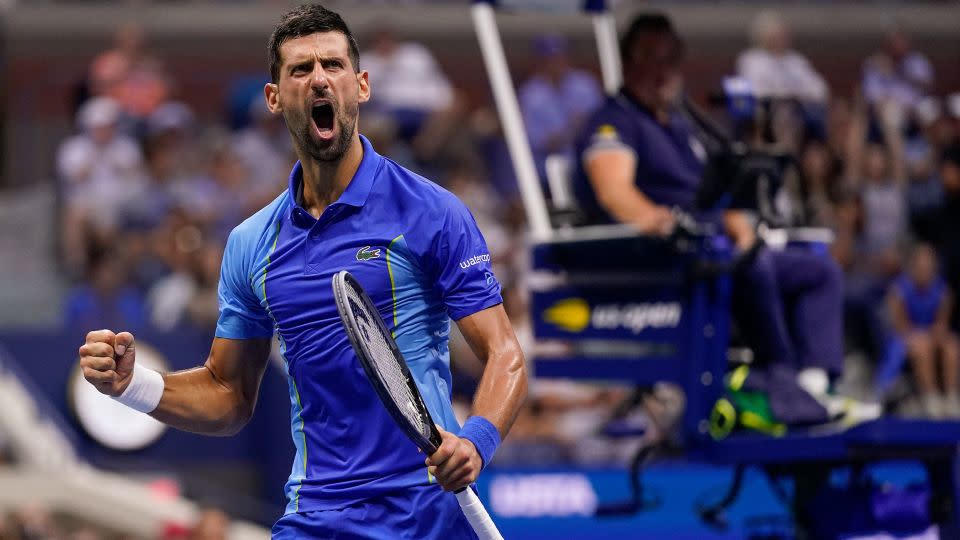 Novak Djokovic, of Serbia, reacts after winning a game in the second set against Daniil Medvedev, of Russia. - Charles Krupa/AP