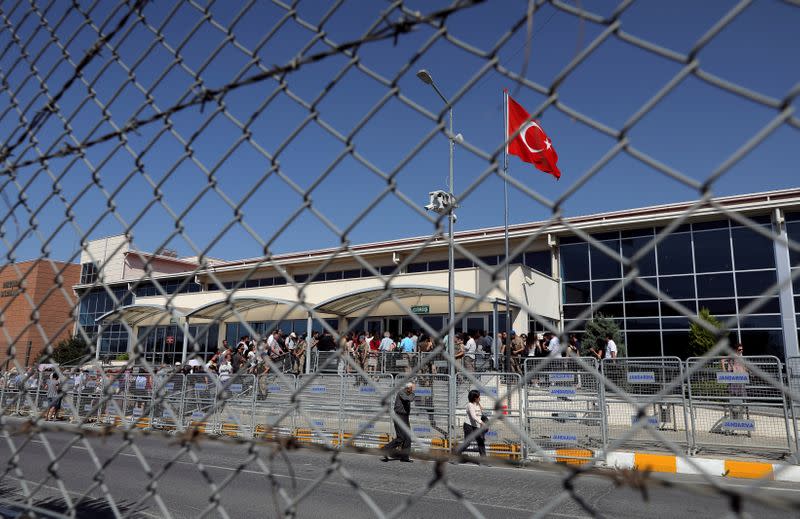 FILE PHOTO: Friends and supporters of the defendants line up to enter the courtroom at the Silivri Prison and Courthouse complex in Silivri near Istanbul