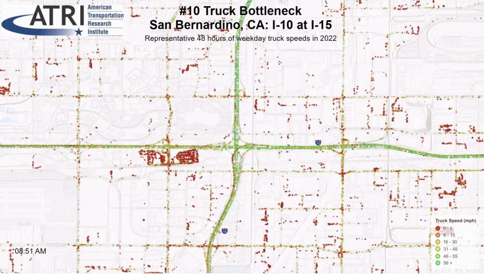 Map of truck bottleneck in San Bernardino, California