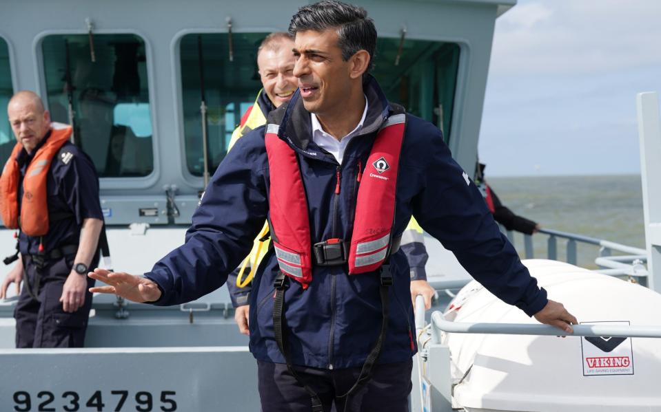 Rishi Sunak, pictured on a visit to see Border Force at work in the English Channel in June