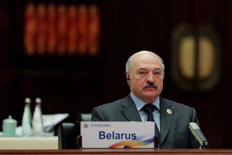 FILE PHOTO: Belarus President Alexander Lukashenko attends the Roundtable Summit Phase One Sessions of Belt and Road Forum at the International Conference Center in Yanqi Lake