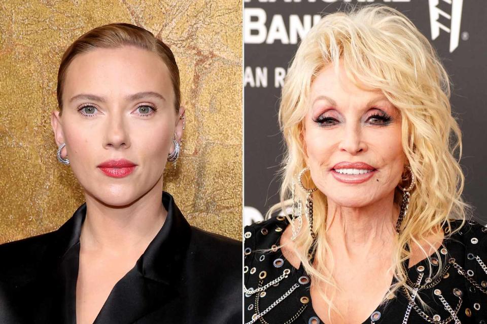 <p>Cindy Ord/Getty; Jeff Kravitz/FilmMagic</p> Scarlett Johansson and Dolly Parton