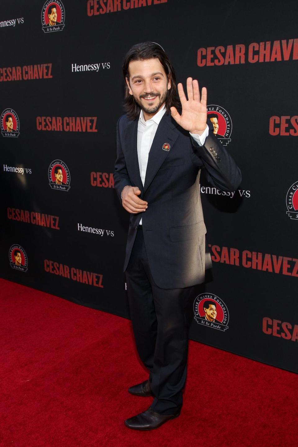 FILE - In this Thursday, March 20, 2014 file photo, Diego Luna attends the premiere of Pantelion Films and Participant Media's "Cesar Chavez" at TCL Chinese Theatre, in Los Angeles. Directed by Luna, “Cesar Chavez” follows the civil rights leader from his first efforts to organize farm workers in 1962 to that historic contract signing in 1970. The biopic opens Friday, March 28, 2014. (Photo by Paul A. Hebert/Invision/AP, file)