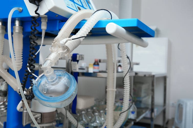 <span class="caption">Patients with acute respiratory distress syndrome require ventilators to breathe.</span> <span class="attribution"><a class="link " href="https://www.shutterstock.com/image-photo/oxygen-mask-part-artificial-lungs-ventilation-1325511743" rel="nofollow noopener" target="_blank" data-ylk="slk:New Africa/ Shutterstock;elm:context_link;itc:0;sec:content-canvas">New Africa/ Shutterstock</a></span>